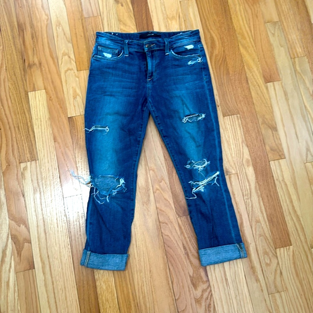 Cropped skinny jeans, distressed